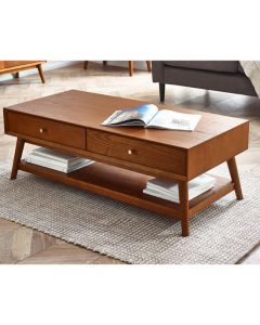 Lowry Wooden Coffee Table With 2 Drawers In Cherry