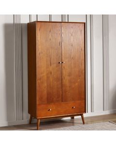 Lowry Wooden Wardrobe With 2 Doors 1 Drawer In Cherry