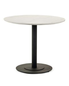 Luca Round Wooden Dining Table In White Marble Effect