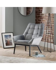 Lucerne Velvet Bedroom Chair In Grey With Black Metal Legs