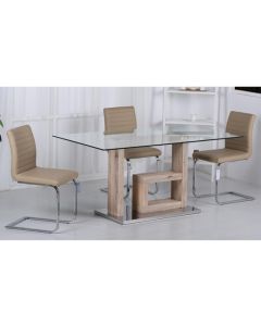 Lucia Clear Glass Dining Set With Natural Legs And 6 PU Cream Chairs