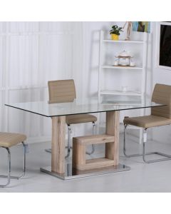 Lucia Clear Glass Dining Table With Natural Wooden Base