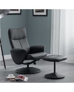 Lugano Faux Leather Recliner Chair With Stool In Charcoal Grey