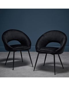 Lulu Black Velvet Upholstered Dining Chairs With Black Legs In Pair