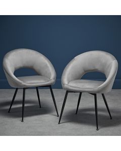 Lulu Grey Velvet Upholstered Dining Chairs With Black Legs In Pair