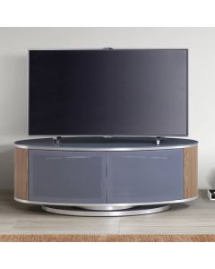 Luna Wooden TV Stand In Grey High Gloss And Oak With Push Release Doors