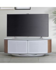 Luna Wooden TV Stand In White High Gloss And Walnut With Push Release Doors