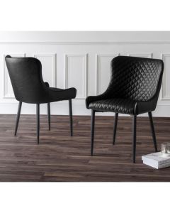 Luxe Black Faux Leather Dining Chairs In Pair