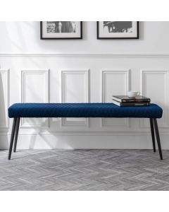 Luxe Low Velvet Dining Bench In Blue