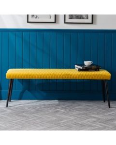 Luxe Low Velvet Dining Bench In Mustard