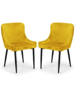 Luxe Mustard Velvet Upholstered Dining Chairs In Pair