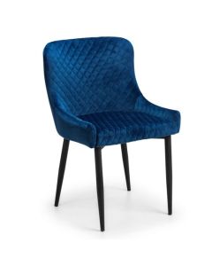 Luxe Velvet Dining Chair In Blue With Black Wooden Legs
