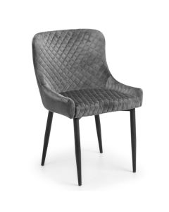 Luxe Velvet Dining Chair In Blue With Grey Wooden Legs