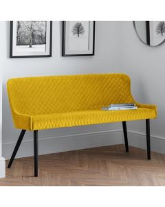 Luxe Velvet Upholstered High Back Dining Bench In Mustard