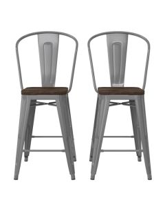 Luxor Silver Metal Counter Bar Stools In Pair