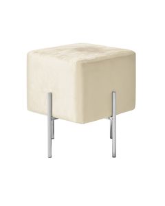 Madelyn Square Velvet Upholstered Accent Stool In Grey With Silver Legs