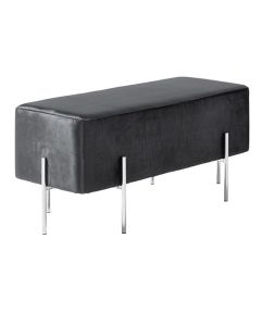 Madelyn Velvet Upholstered Seating Bench In Black With Silver Legs