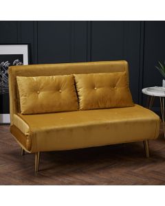 Madison Plush Velvet Upholstered Sofa Bed In Mustard