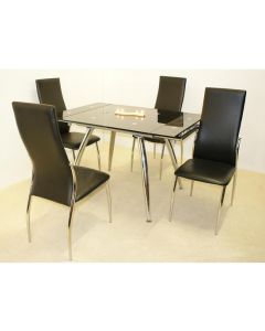 Magna Extending Black Glass Dining Set With 4 Lazio Chairs