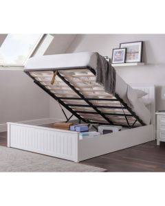 Maine Wooden Ottoman Storage Double Bed In Surf White