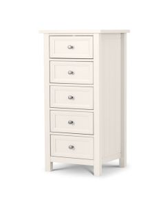 Maine Tall Wooden Chest Of Drawers In Surf White With 5 Drawers
