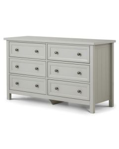 Maine Wide Wooden Chest Of Drawers In Dove Grey With 6 Drawers
