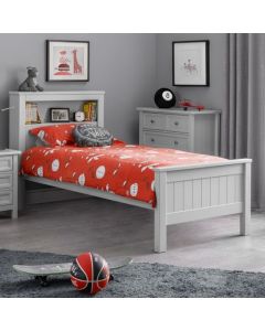 Maine Wooden Single Bed With Bookcase In Dove Grey