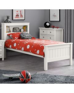 Maine Wooden Single Bed With Bookcase In Surf White