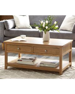Mallory Wooden Coffee Table With 2 Drawers In Oak