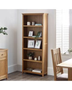 Mallory Tall Wooden Bookcase With 4 Shelves In Oak