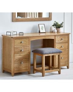 Mallory Wooden Twin Pedestal Dressing Table And Stool Set In Oak
