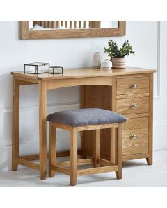 Mallory Wooden Single Pedestal Dressing Table And Stool Set In Oak