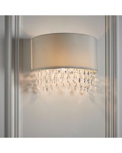 Malmesbury Silver Grey Fabric Shade Wall Light In White