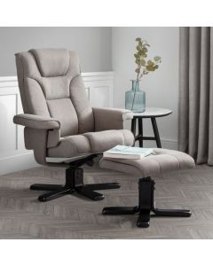 Malmo Linen Fabric Recliner Chair And Stool In Grey