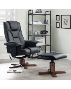 Malmo Faux Leather Massage Recliner Chair And Stool In Black