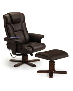 Malmo Faux Leather Massage Recliner Chair And Stool In Brown