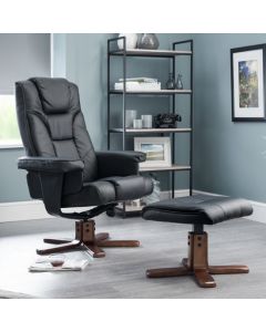 Malmo Faux Leather Recliner Chair And Stool In Black