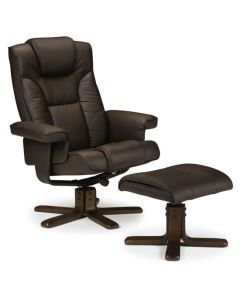 Malmo Faux Leather Recliner Chair And Stool In Brown