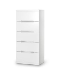 Manhattan Narrow Chest Of Drawers In White High Gloss With 5 Drawers