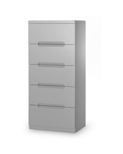 Manhattan Narrow Wooden Chest Of 5 Drawers In Grey High Gloss