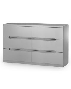 Manhattan Wide Wooden Chest Of 6 Drawers In Grey High Gloss