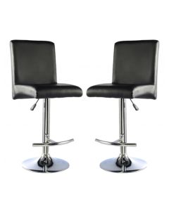 Manor Black Faux Leather Bar Stools In Pair With Chrome Base
