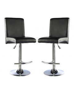 Manor Black Faux Leather Bar Stools In Pair With Chrome Base