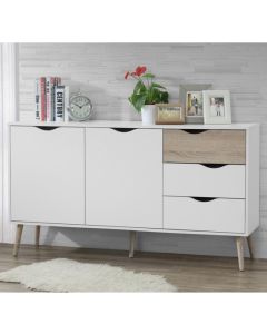 Mapleton Large Wooden Sideboard In White And Oak Effect
