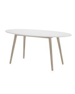 Mapleton Oval Wooden Dining Table In White With Oak Legs