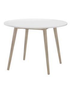 Mapleton Round Wooden Dining Table In White With Oak Legs