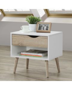 Mapleton Solid Rubberwood Bedside Cabinet In White And Oak Effect
