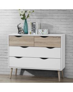 Mapleton Wooden Chest of Drawers In White And Oak With 4 Drawers