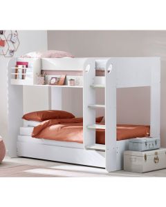 Mars Wooden Bunk Bed With Underbed In Pure White Effect