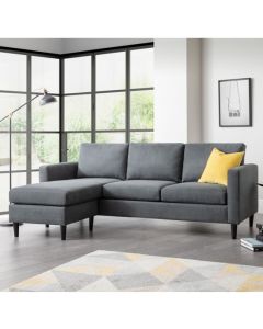 Marant Linen Fabric Upholstered Corner Sofa In Grey